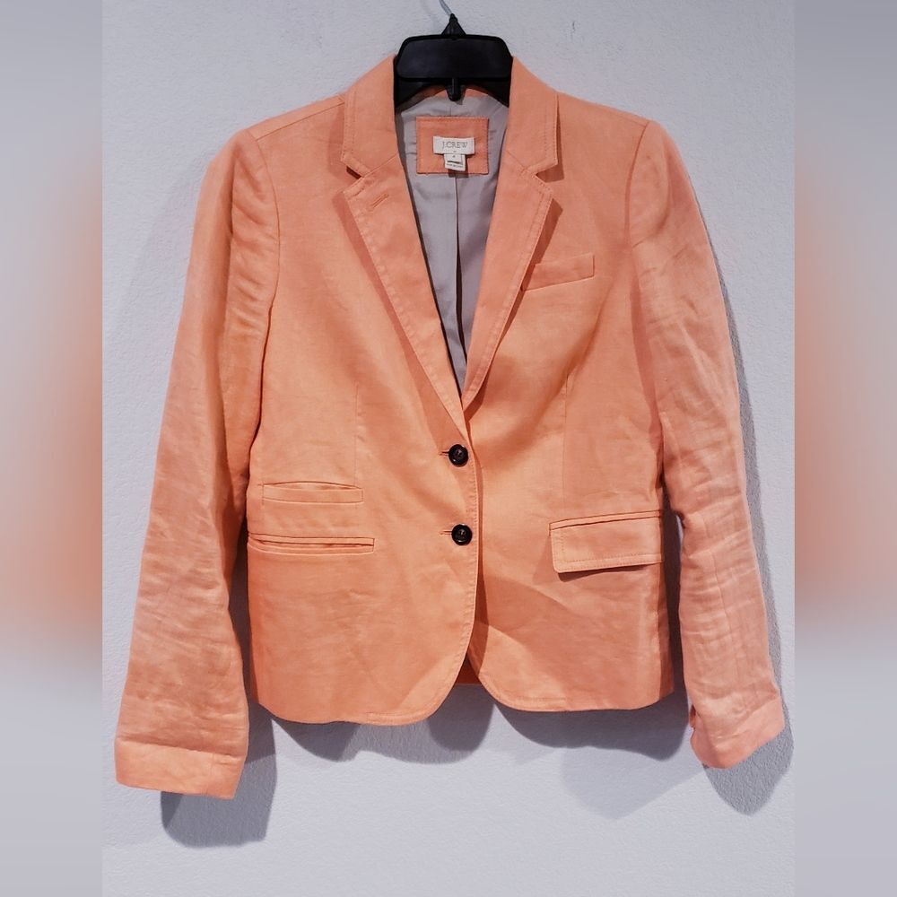 J.Crew Linen Blazer Jacket Size 4 two button casual career office sprint coral